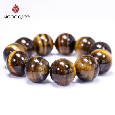 Vòng tay đá thạch anh mắt hổ vàng nâu 20mm mệnh thổ , kim - Ngọc Quý Gemstones