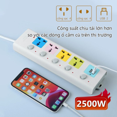 Phích cắm điện Ổ cắm điện Tiêu chuẩn phích cắm điện Ba mắt Phích cắm Trailer 7 cách 2 USB sạc Cáp 3 mét 5 mét Cáp dày 100%