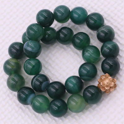 [Mệnh Mộc, Hỏa] Vòng Chuỗi Niệm Phật Đá Mã Não Xanh Lá Sọc 14 Ly 27 Hạt Charm Hoa Sen Inox, Vòng Chuỗi Phật Giáo, Chuỗi Niệm Phật Hạt To - Phong Thủy 868