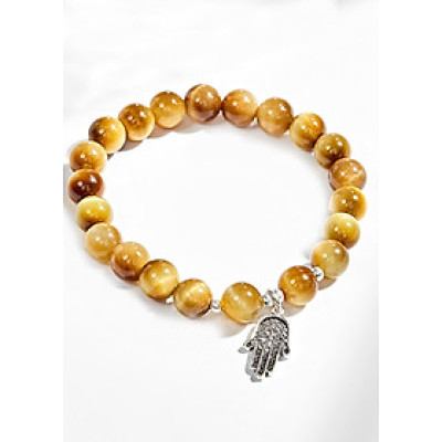 Vòng Tay Đá Mắt Hổ Vàng Tươi Phối Bàn Tay Hamsa Bạc