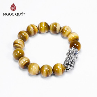 Vòng tay đá mắt hổ vàng tâm phối tỳ hưu bạc thái size hạt 13mm mệnh thổ , kim - Ngọc Quý Gemstones