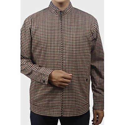 Áo Jacket nam 2 lớp cổ trụ Novelty Casual xanh caro nhỏ màu nâu NJKMCNMT3B2305242