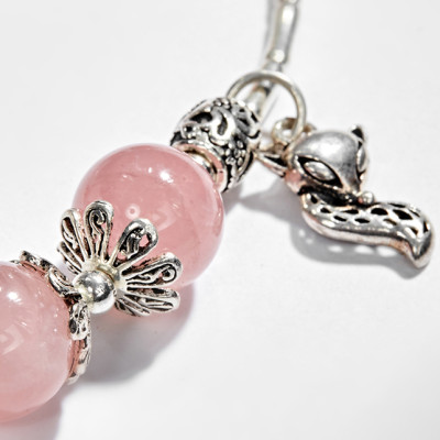 Vòng tay thạch anh hồng phối charm hồ ly bạc (10mm) Ngọc Quý Gemstones