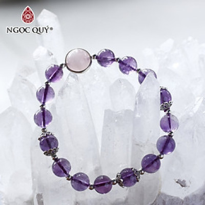 Vòng tay đá thạch anh tím phối thạch anh hồng 8mm mệnh hỏa, thổ - Ngọc Quý Gemstones