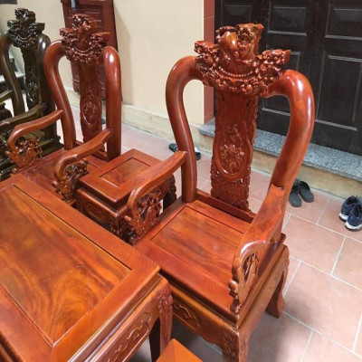 Bộ bàn ghế Tam Sư Nghê Ba Đầu gỗ Xà Cừ
