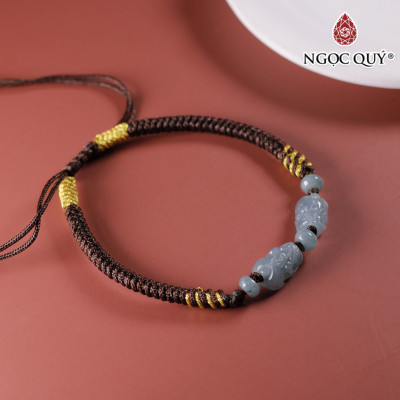 Vòng tay thắt dây cặp tỳ hưu cẩm thạch lam ngọc 8x10mm mệnh thủy, mộc - Ngoc Quý Gemstones