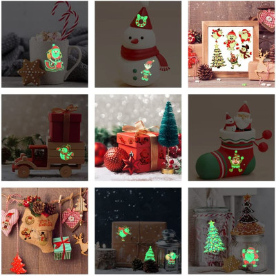 Set 10 Tờ Hình Xăm Sáng Dạ Quang Giáng Sinh Noel Cây Thông Ông Già Noel Người Tuyết Tất Vớ Tuần Lộc Legaxi