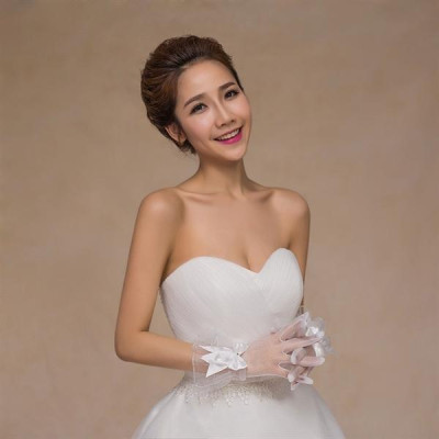 Găng tay ngắn đính nơ phi dài Giangpkc 4-2023- trắng