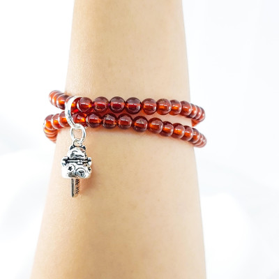 Vòng Tay Mệnh Hỏa, Thổ Đá Garnet Mix Charm Mèo May Mắn