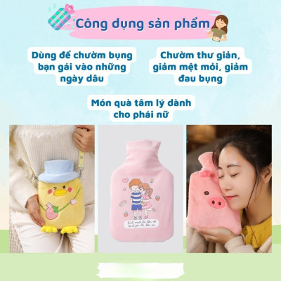 Túi chườm nóng lạnh 1000ml, túi chườm sưởi ấm giảm đau bụng kinh họa tiết dễ thương KÈM HỘP ĐỰNG
