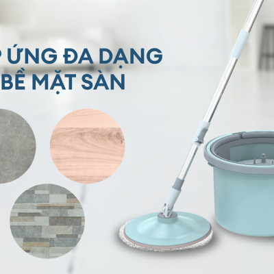 Bộ lau nhà xoay 360 độ thông minh 2 bông lau SUNHOUSE KS-CL235PB - Bảo hành 6 tháng - Hàng chính hãng