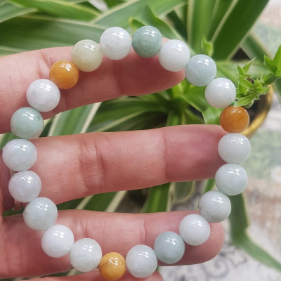 Vòng chuỗi đá Cẩm Thạch tự nhiên trắng huyết tam tài 8mm bóng đẹp Màu trắng bóng xanh vàng nữ đeo rất xinh đẹp xinh tay may mắn Vòng đá cẩm thạch tự nhiên tốt cho sức khoẻ công việc ạ