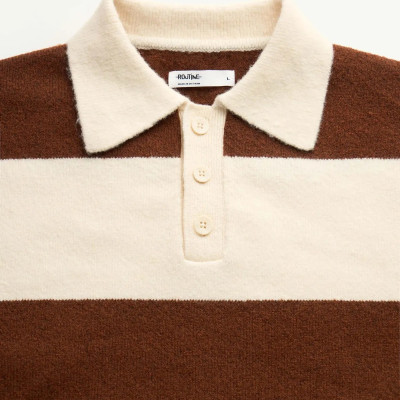 Áo polo dệt kim tay ngắn nam kẻ sọc. Loose - ROUTINE 10F25KNI008