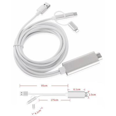 Cáp HDMI cho Điện thoại Micro USB - Type C - Lightning 3in1