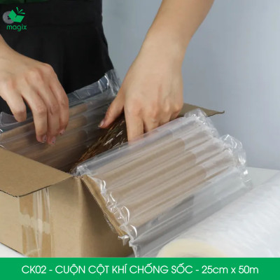 Cuộn cột khí chống sốc - 25cm x 50m - Xốp hơi, đệm hơi đóng gói hàng dễ vỡ - CK02