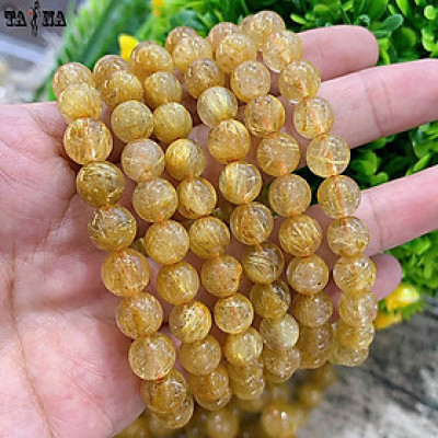 Vòng tay đá thạch anh tóc vàng 6A VIP hợp mệnh Kim, Thổ