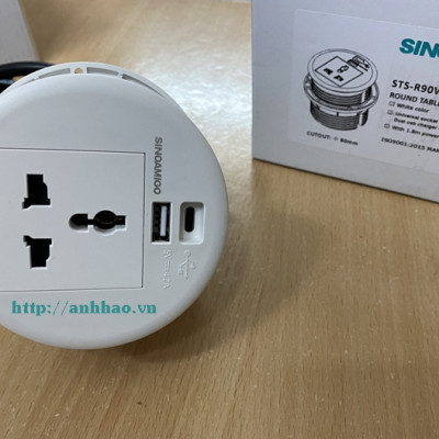 Ổ điện âm bàn Sinoamigo STS-R90W-2, hai màu đen/ trắng (gồm 1 ổ điện, 1 ổ USB-A, 1 ổ cắm USB-C). Hàng chính hãng