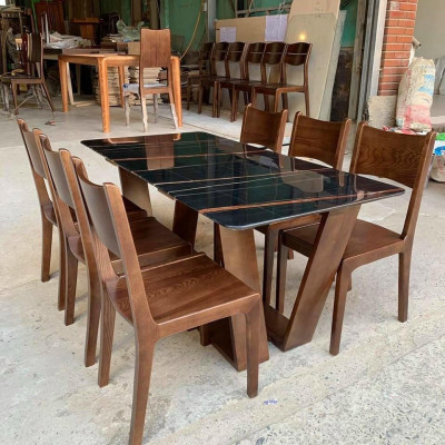 Bộ bàn ăn 6 ghế gỗ sồi đen nhận hàng trước khi thanh toán