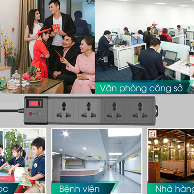 Ổ cắm Rạng Đông OC04 4C/3M/10A đa năng chống giật, công suất 2500W dây dài 3 mét - Hàng chính hãng