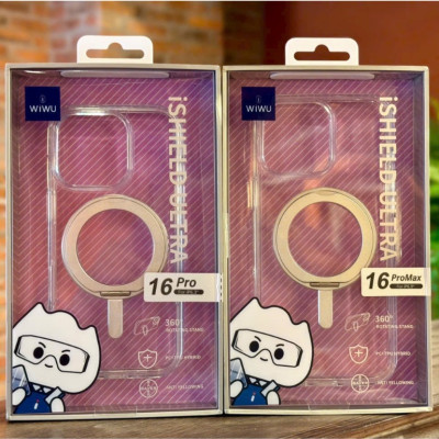 Ốp lưng cho iPhone 17 Pro Max / 17 Pro / 17 Air / 17 / 16 Pro Max - 16 Pro - 16 Plus - 16 hiệu WI WU MCC-201 nhựa cứng trong viền dẻo + vòng nam châm kiêm giá đỡ - Hàng chính hãng