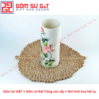 Lọ hoa dáng ống vẽ sen hạc Gốm Sứ G&T