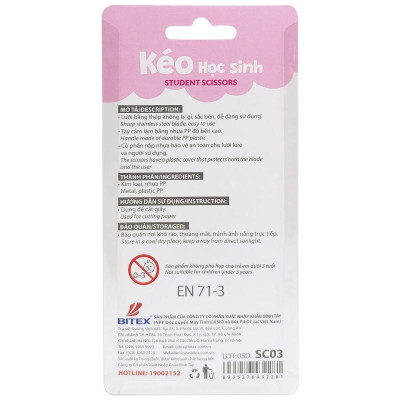 Kéo Học Sinh Dino 135 mm - Smart Kids SC03 - Màu Hồng