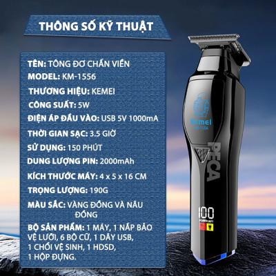 Tông đơ chấn viền Kemei KM-1556 lưỡi cắt mạ carbon cao cấp công suất 5W - Chính hãng
