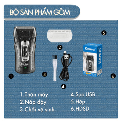 Máy cạo râu mini Kemei KM-T98 công suất mạnh mẽ 5W chống nước IPX5 - Hàng chính hãng