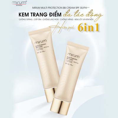 Kem BB 6in1 Mirum làm trắng da, chống lão hoá, dưỡng ẩm, chống tia UV, Lót và nền 50g Mirum Multi Protection BB cream SPF30/PA++