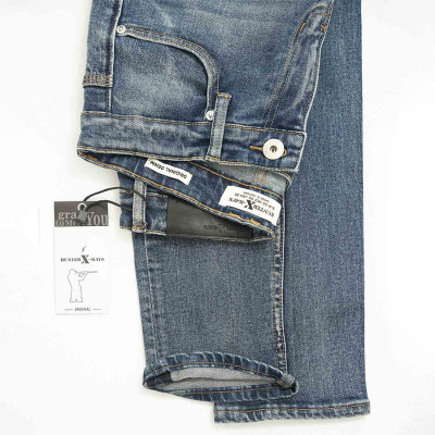 Quần Jeans Nam Cao Cấp HUNTER X-RAYS Form Slimfit Thun Màu Xanh Phủ Dơ NhẹD33