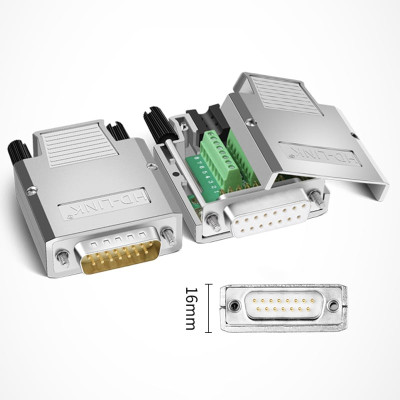 Đầu bấm cổng DB15 đực male bắt vít kèm vỏ ốp kẽm chân đồng mạ vàng 24K HD-LINK YL-JM002-15M. Hàng chính hãng !!!