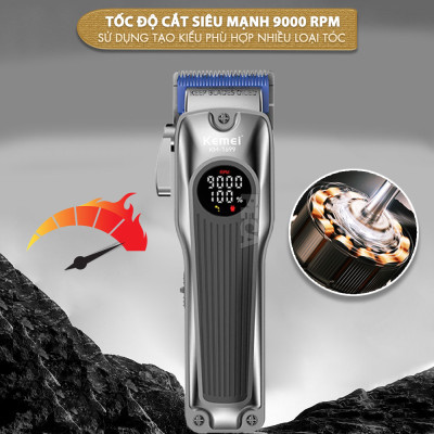 Tông đơ cắt tóc chuyên nghiệp Kemei KM-1699 lưỡi cắt mạ carbon công suất 8W tốc độ cắt 9000RPM - Hàng chính hãng
