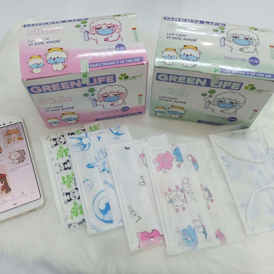 Khẩu trang y tế trẻ em kháng khuẩn GREEN LIFE - GẤU hồng