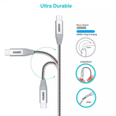 Bộ Củ Sạc Nhanh CHOETECH 38W PD5002 Và Cáp Type C to C 60W Dài 1.8M CC0005-SR Cho iPhone 15, iP16, Cho Samsung- Hàng Chính Hãng