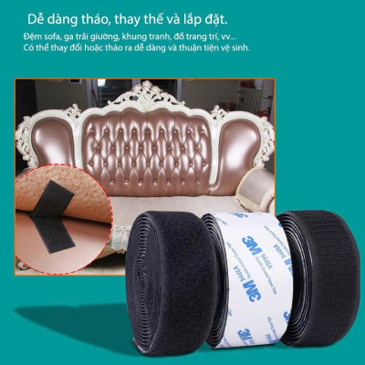 25mmx1m Miếng dán xé, băng dán xé velcro tape có lớp băng keo 2 mặt MÀU ĐEN