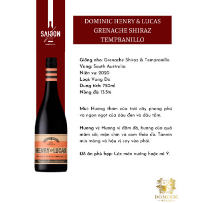 Rượu Vang Đỏ Dominic HENRY & LUCAS Grenache Shiraz Tempranillo 750ml 13.5% Acl