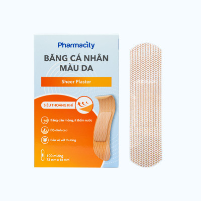 Băng cá nhân màu da Pharmacity bảo vệ vết thương hở (100 cái/hộp)