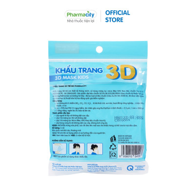 Khẩu trang y tế 3D Pharmacity màng lọc N95 lọc bụi mịn và 99% vi khuẩn (Gói 5 cái)
