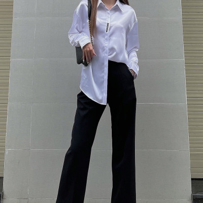 LAAS Quần ống đứng tag túi đen thanh lịch sang trọng