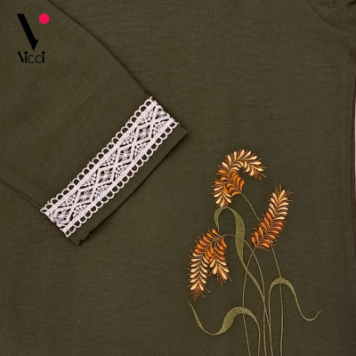 [BST Mới] Bộ đũi mặc nhà trung niên áo tay lỡ, quần dài  Vicci DTL02 vải đũi chun phối họa tiết thêu sang trọng
