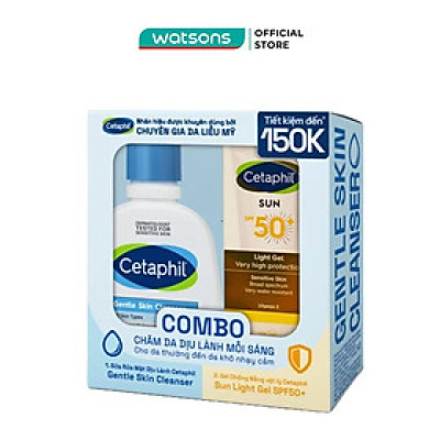 Combo Cetaphil (Sữa Rửa Mặt Gentle Skin Cleanser125ml + Gel Chống Nắng Sun SPF50+ Light Gel 50ml)