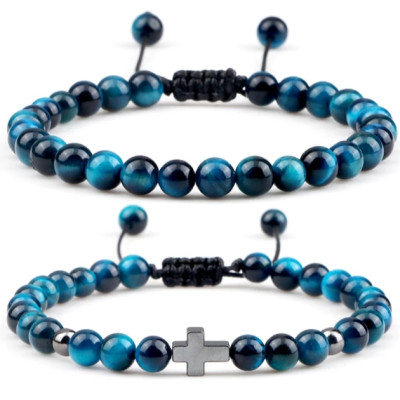 Vòng chuỗi mân côi đá mắt hổ xanh dương thiên nhiên