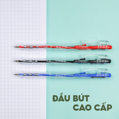 Combo 5/10/20 Bút bi Thiên Long TL-089 ngòi 0.5mm mực xanh đỏ đen dạng bấm cò nơi cầm tay có tiết diện tam giác vừa vặn với tay