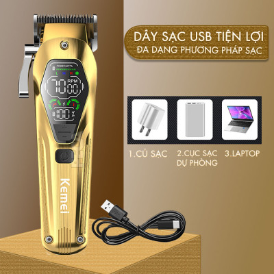 Tông đơ cắt tóc chuyên nghiệp Kemei KM-1698 lưỡi cắt mạ carbon DLC cao cấp công suất siêu mạnh 10W - Chính hãng