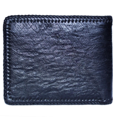 HC2439 - Bóp nam Huy Hoàng da đà điểu da bụng đan viên màu đen