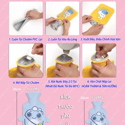 Túi Chườm Giữ Nhiệt Giảm Đau Bụng Kinh Hamart Chườm Nóng Ấm Cơ Thể Chườm Lạnh Hạ Sốt 2 Lớp Bông