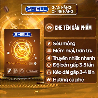 Bao cao su Shell Perky Prolong kéo dài thời gian, hương cà phê - Hộp 3 cái | SHELL CHÍNH HÃNG