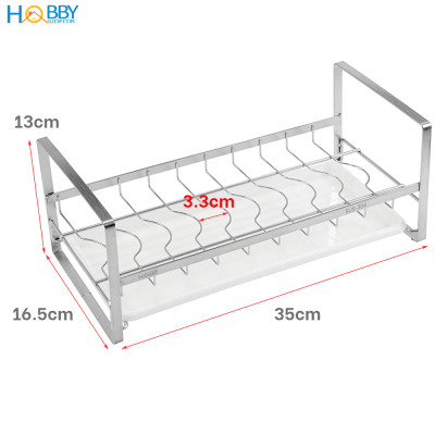 Kệ úp chén 9 ngăn có khay nhựa nhỏ gọn Inox 304 Hobby Home Decor KUC9