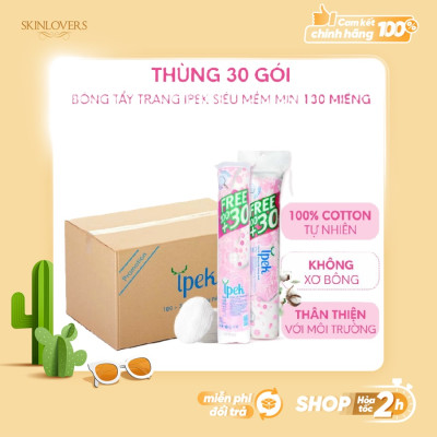 [ Tặng 1 gói bông Care4u 233 miếng] Combo 1 thùng bông tẩy trang Ipek 130 miếng ( 30 gói x 130 )