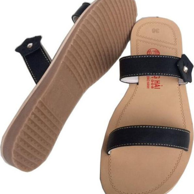 Dép nữ quai ngang Trường Hải  2 quai da bò  mềm mại không nổ da  đế đúc không trơn QNN0157